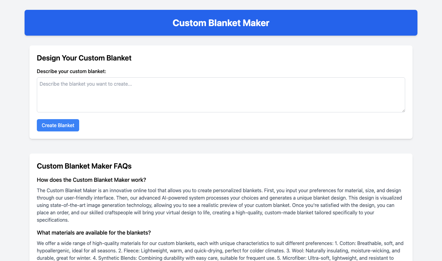 Custom Blanket Maker