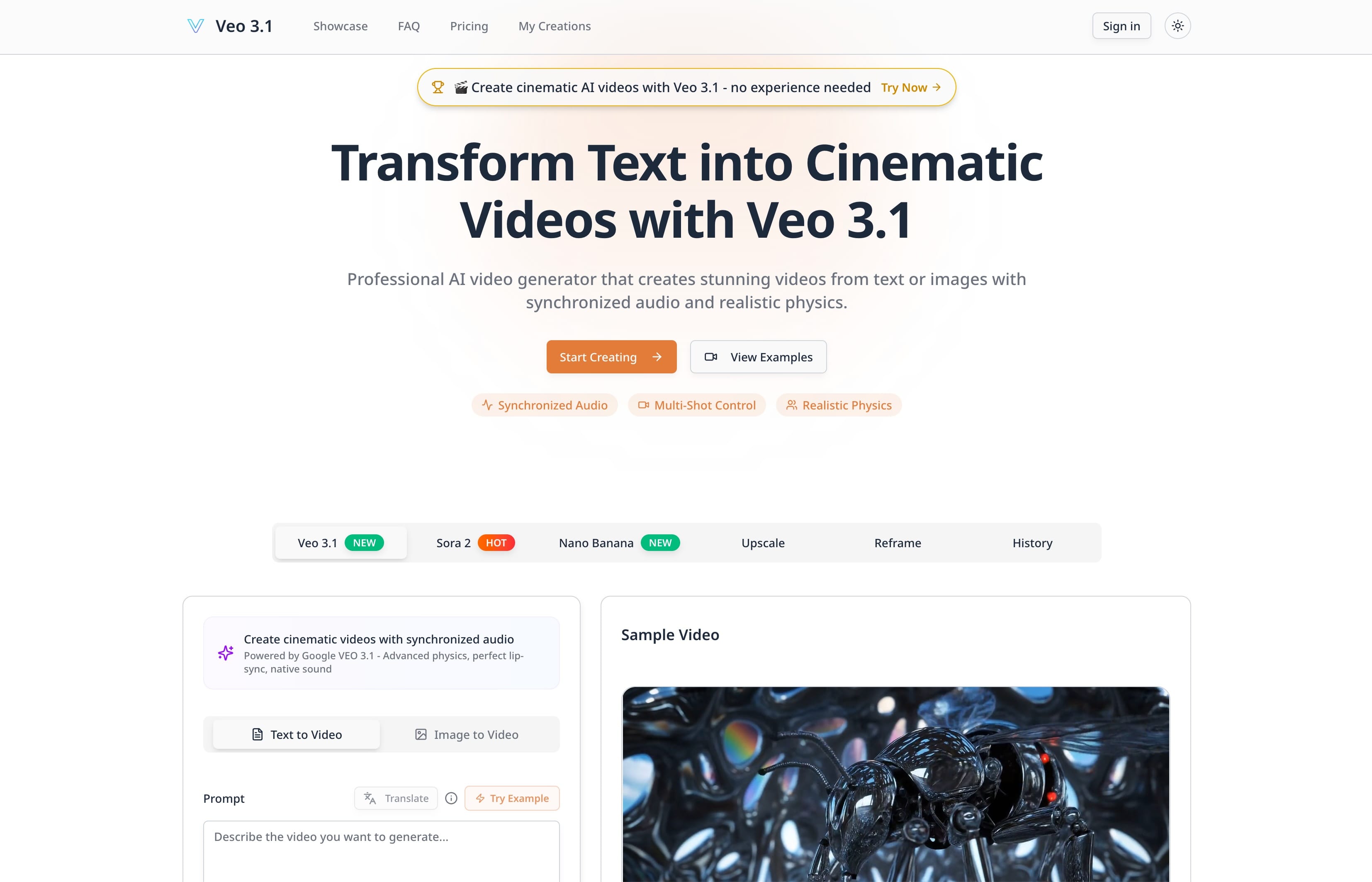 Veo 3.1- Cinematic AI Video Generator with Realistic Physics